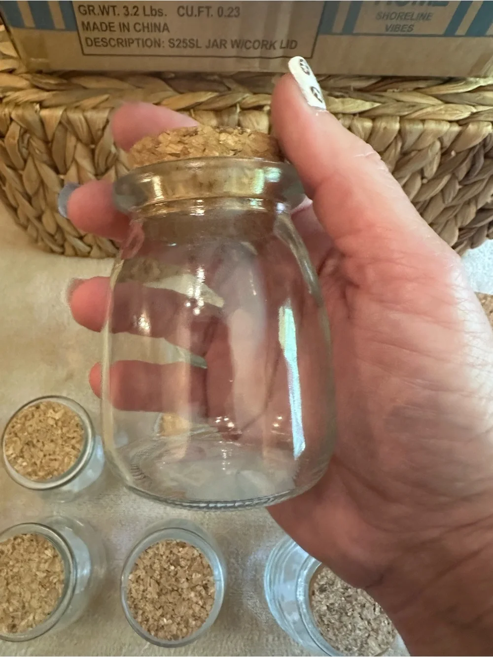 Glass Cosmetic Jars with Cork Lids — Neutral Brown